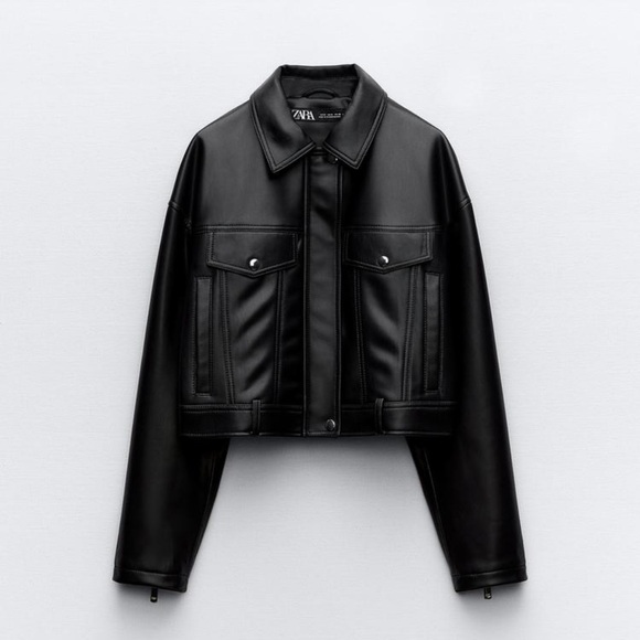 NWT Zara Cropped Faux Leather Jacket - Picture 1 of 9